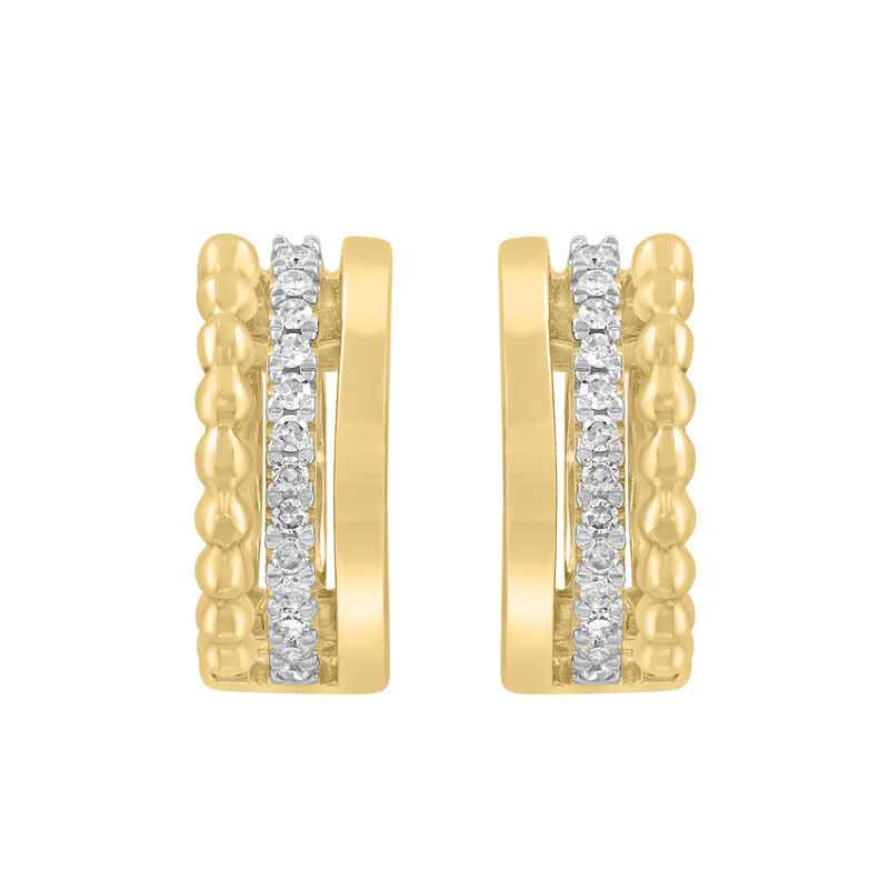 EFFY Diamond 1/8ctw. Three Row Fashion Huggie Hoop Earrings in 14k Yellow Gold image number null